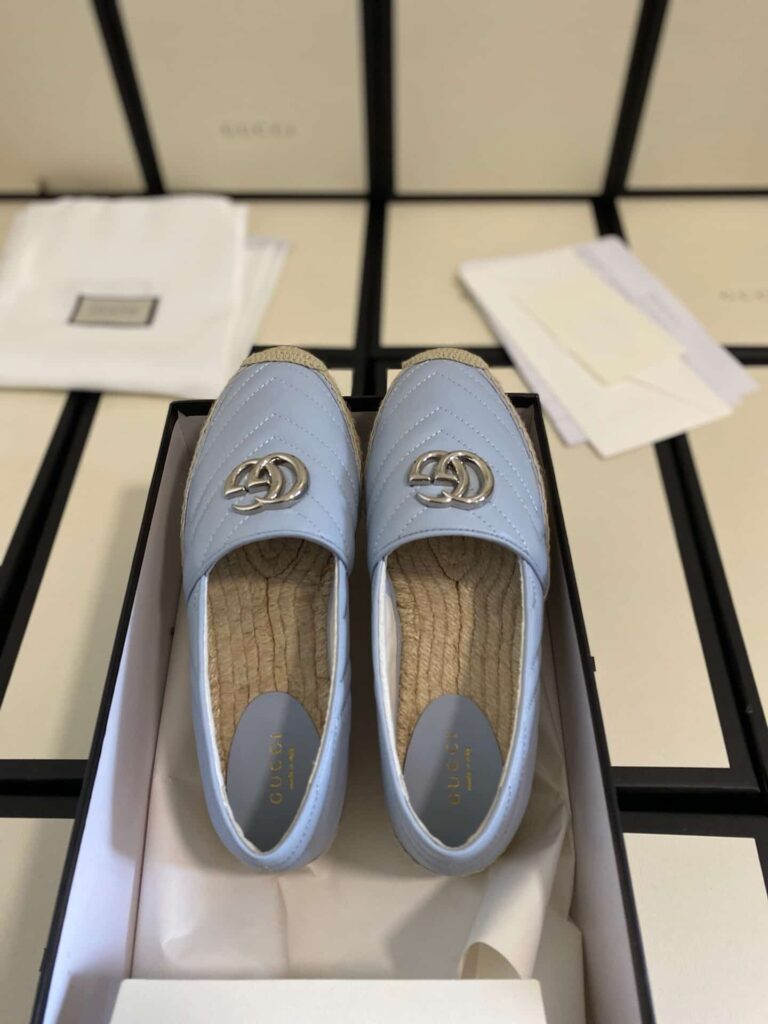 Gucci Women'S Leather Espadrille With Double G Blue 628086 - Image 8