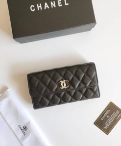 Chanel Cc 19 Quilted Black Leather Wallet
