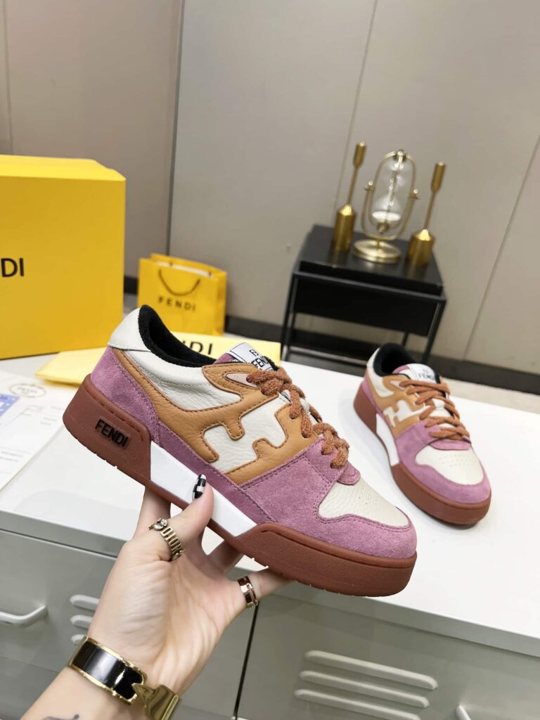 Fendi Match Low Tops Suede Pink Beige Shoelace - Image 2