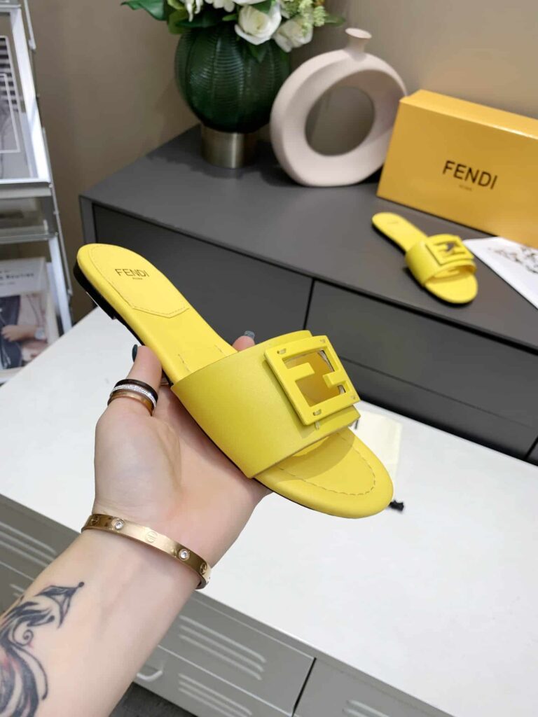 Fendi Signature Leather Sandals Slide Yellow 8R8136Ae7Tf0Vva - Image 2