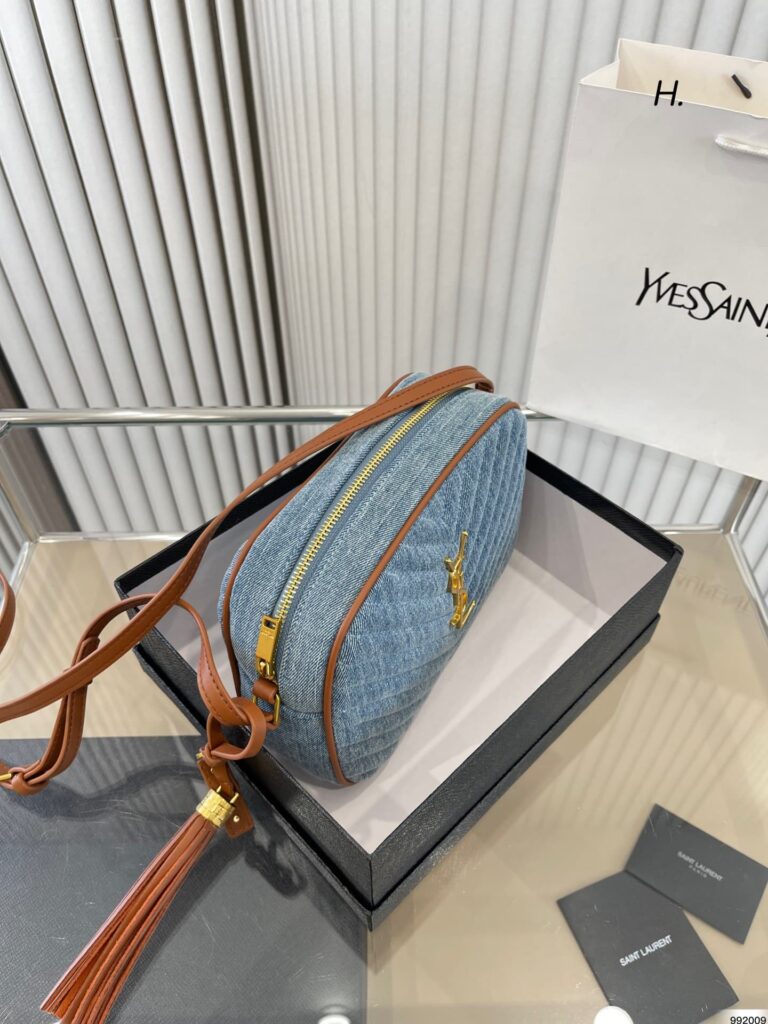 Saint Laurent Women'S Blue Mini Lou Denim Camera Bag 23Cm - Image 10