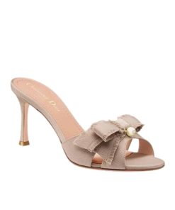Dior Adiorable Heeled Slide Nude Fringed Grosgrain Kco089Ggn S12U