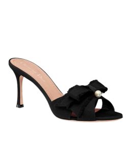 Dior Adiorable Heeled Slide Black Fringed Grosgrain Kco089Ggn S900