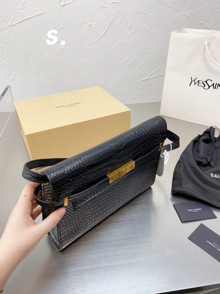 Saint Laurent Manhattan Shoulder Bag In Crocodile Embossed Shiny Black Gold 29Cm 579271Dnd0J1000 - Image 7