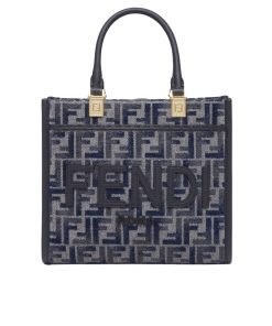 Fendi Sunshine Small Ff Chenille Shopper Dark Blue 26Cm 8Bh394Asu0F1Pqk