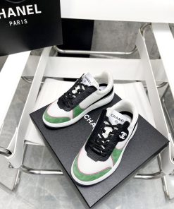 Chanel Trainer Sneakers White And Green G38803