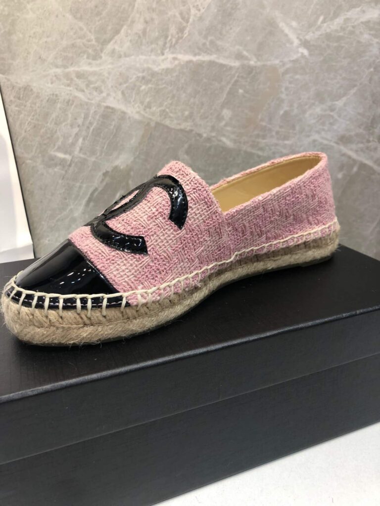 Chanel Embroidered Espadrille Leather Black Cap Toe Flats Pink Cc - Image 6
