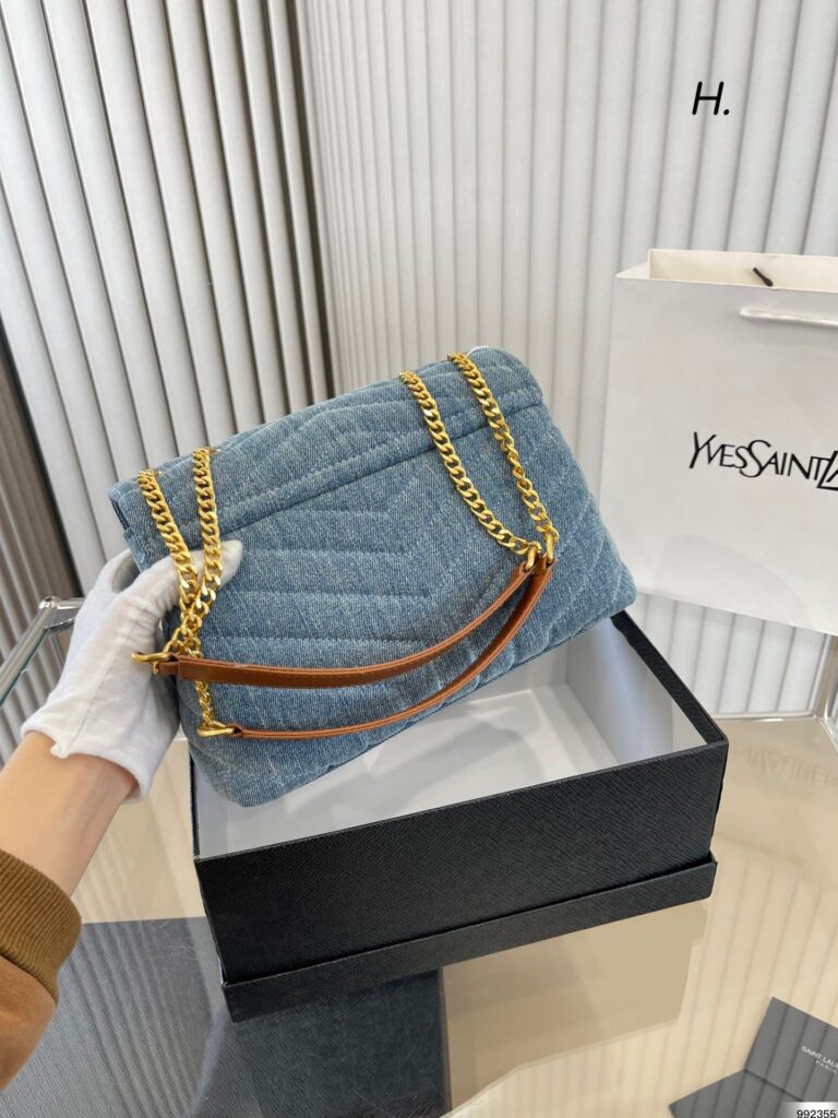 Saint Laurent Loulou Small Chain Bag In Quilted “Y” Denim Blue - Image 2