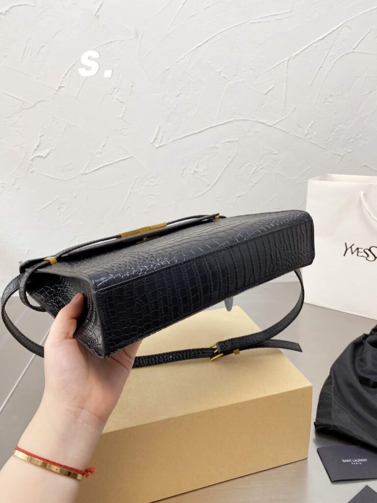 Saint Laurent Manhattan Shoulder Bag In Crocodile Embossed Shiny Black Gold 29Cm 579271Dnd0J1000 - Image 10