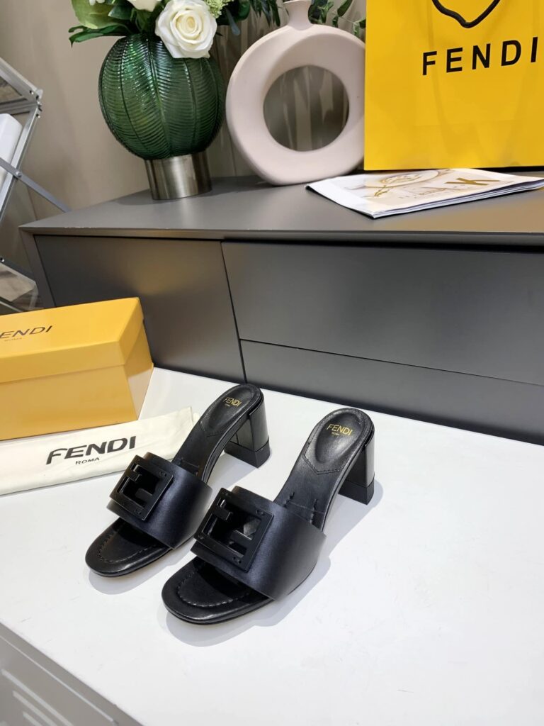 Fendi Signature Leather High Heel Black - Image 2