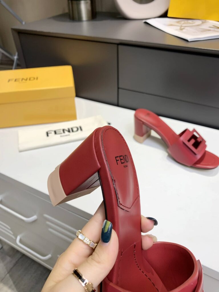 Fendi Signature Leather High Heel Red - Image 2