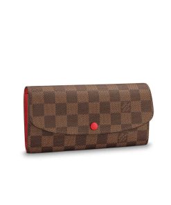 Louis Vuitton Damier Ebène Emilie Wallet Red