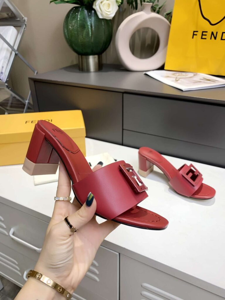 Fendi Signature Leather High Heel Red - Image 6