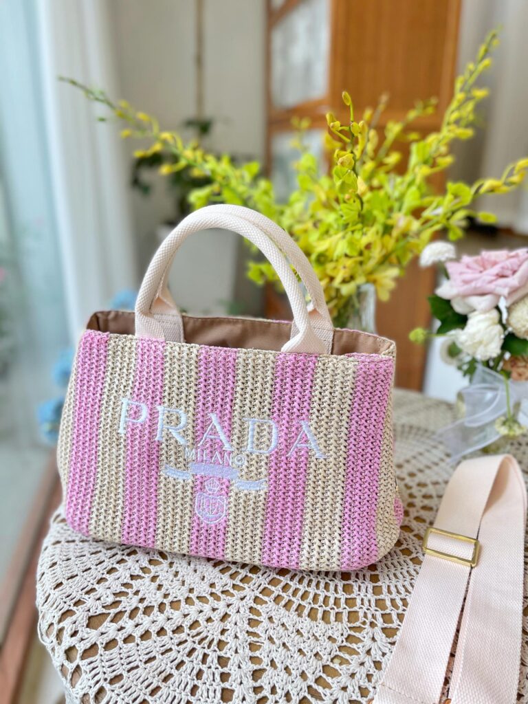 Prada Raffia Tote Bag Tan And Pink 1Bg4222A2Tf0Njxvoor - Image 4