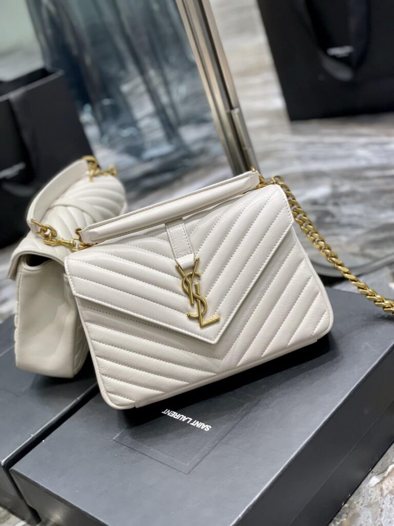 Saint Laurent College Medium Chain Bag In Quilted Leather White 24Cm 600279Brm079207 - Image 8