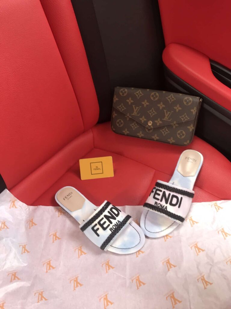 Fendi Logo-Embroidered Mule Slides Light Blue - Image 6