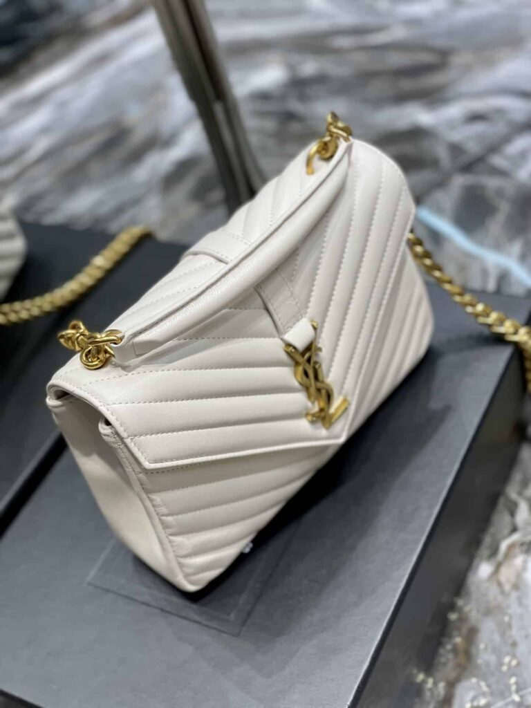 Saint Laurent College Medium Chain Bag In Quilted Leather White 24Cm 600279Brm079207 - Image 6