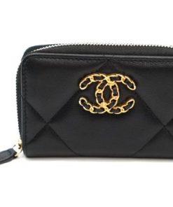 Chanel 19 Card Holder With Zipper Leather Black Wallet