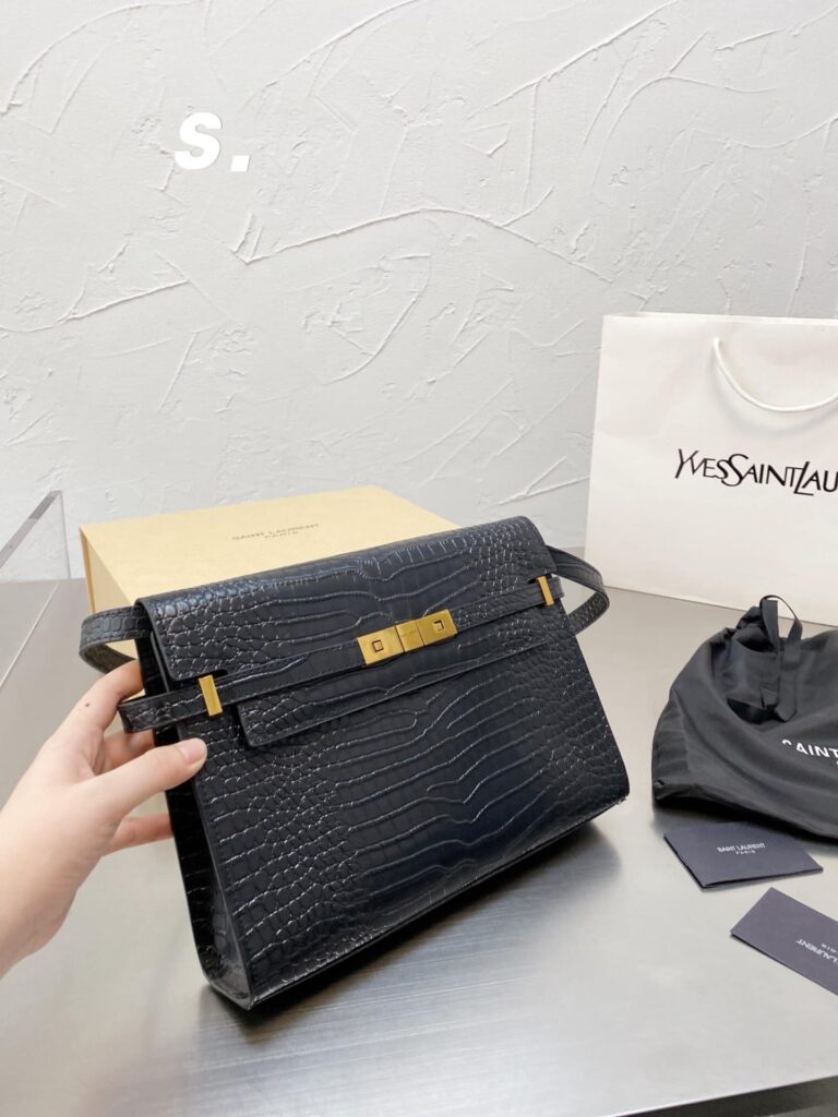 Saint Laurent Manhattan Shoulder Bag In Crocodile Embossed Shiny Black Gold 29Cm 579271Dnd0J1000 - Image 11