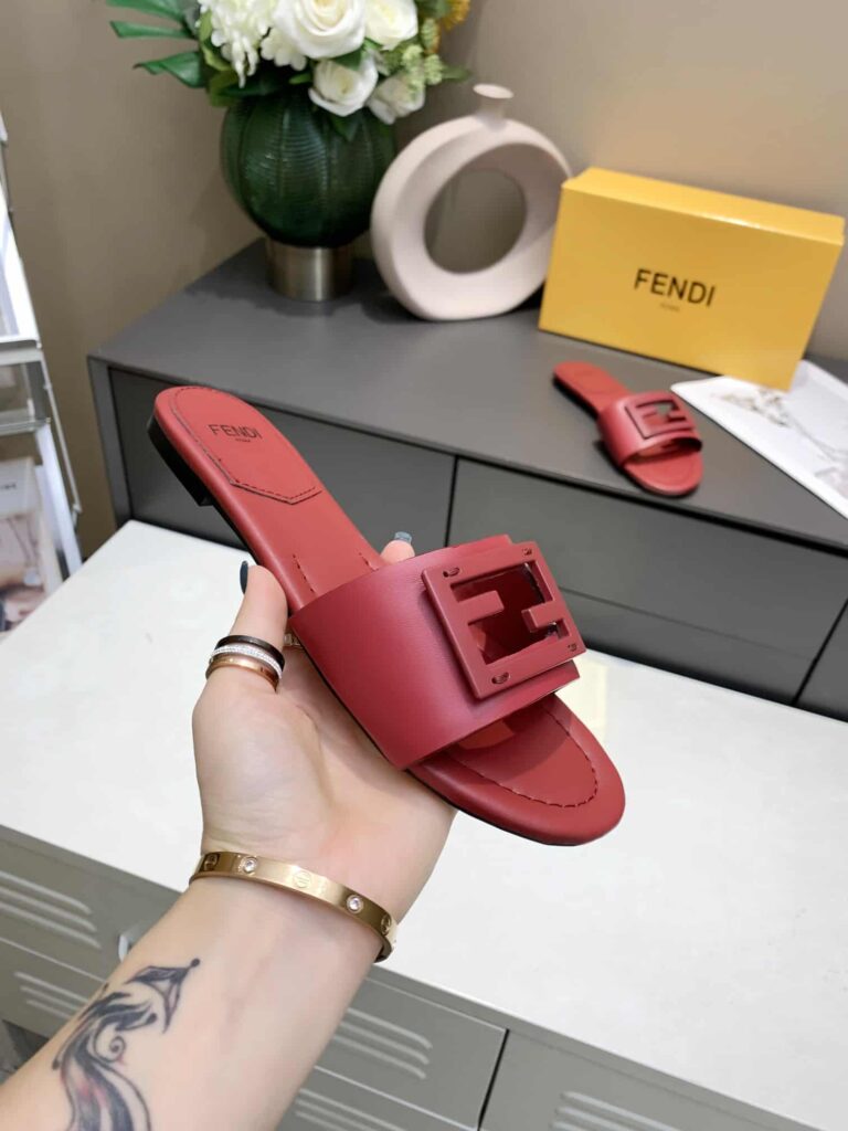Fendi Signature Leather Sandals Slide Red 8R8136-Ae7Tf0Upa - Image 2
