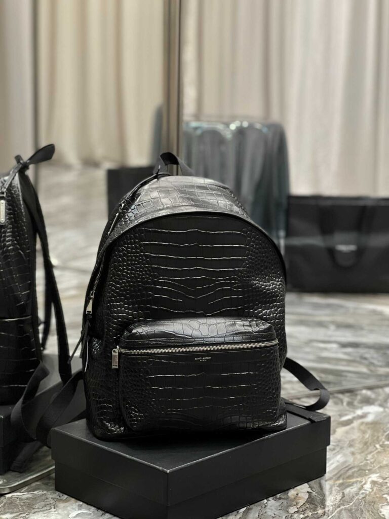Saint Laurent City Backpack In Crocodile-Embossed Leather Black 534967Dze2F1000 - Image 3