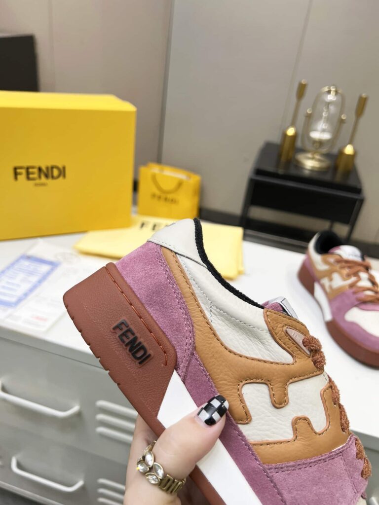 Fendi Match Low Tops Suede Pink Beige Shoelace - Image 3