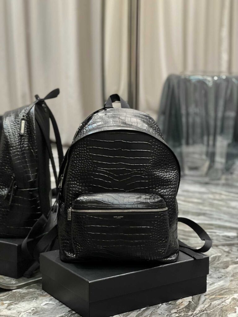 Saint Laurent City Backpack In Crocodile-Embossed Leather Black 534967Dze2F1000 - Image 4