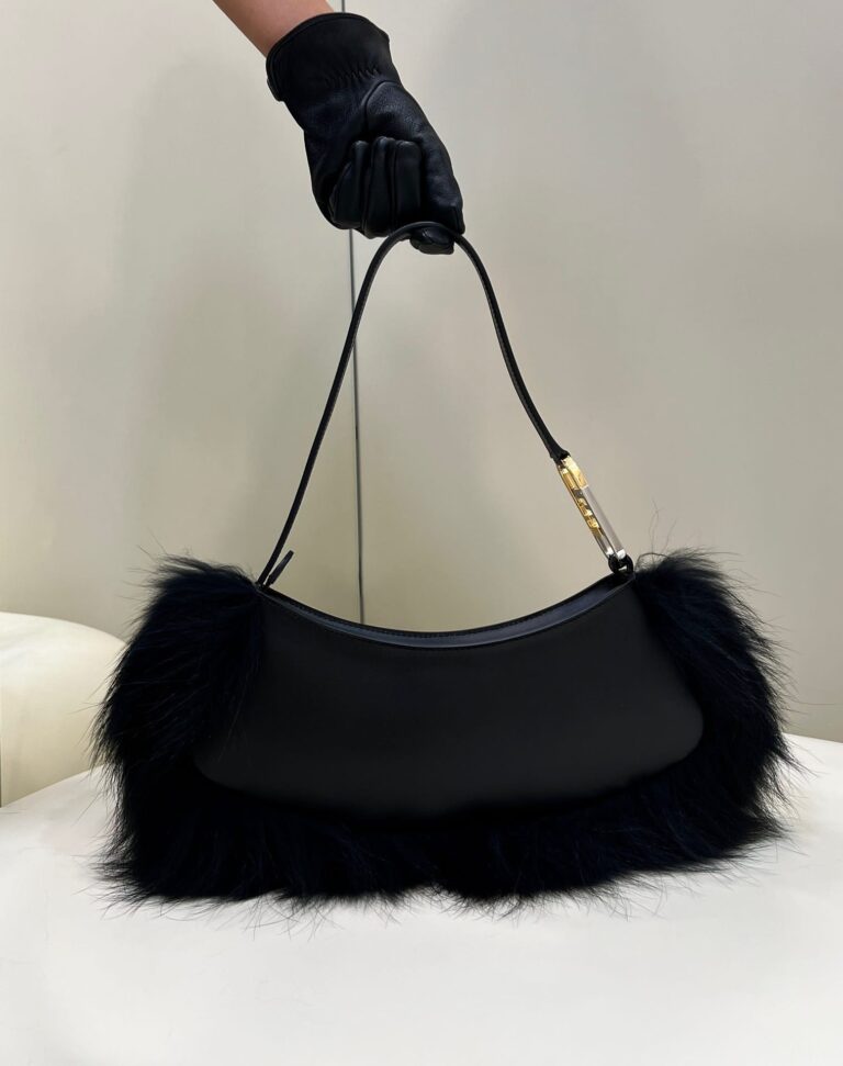 Fendi O’Lock Swing Camellia Leather And Fox Fur Pouch Black 8Bs068Als9F1Ju3 - Image 2
