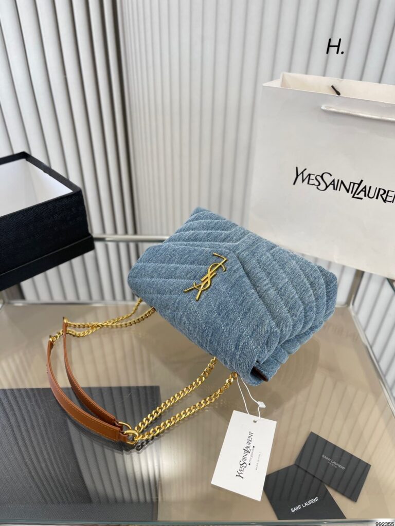 Saint Laurent Loulou Small Chain Bag In Quilted “Y” Denim Blue - Image 3