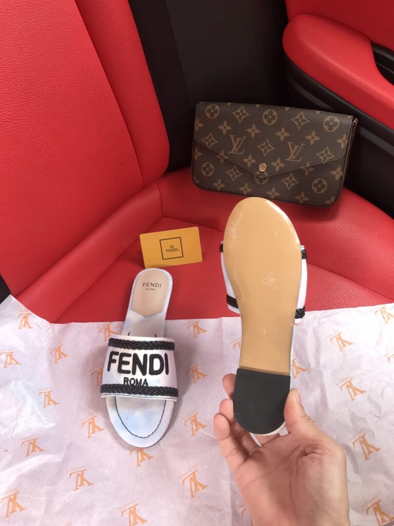 Fendi Logo-Embroidered Mule Slides Light Blue - Image 4
