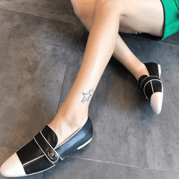 Chanel Leather Cc Cap Toe Slip On Loafers Black - Image 4