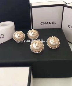 Chanel Button Pearl Earrings