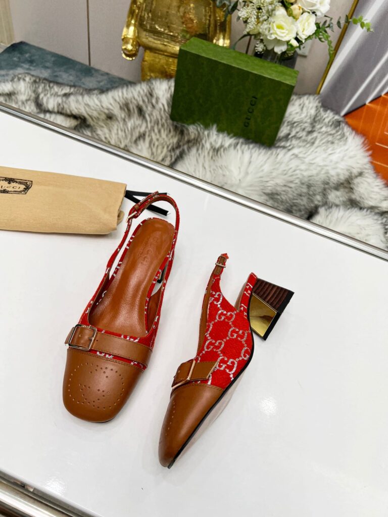 Gucci Women'S Mid Heel Slingback Brown And Red - Image 3