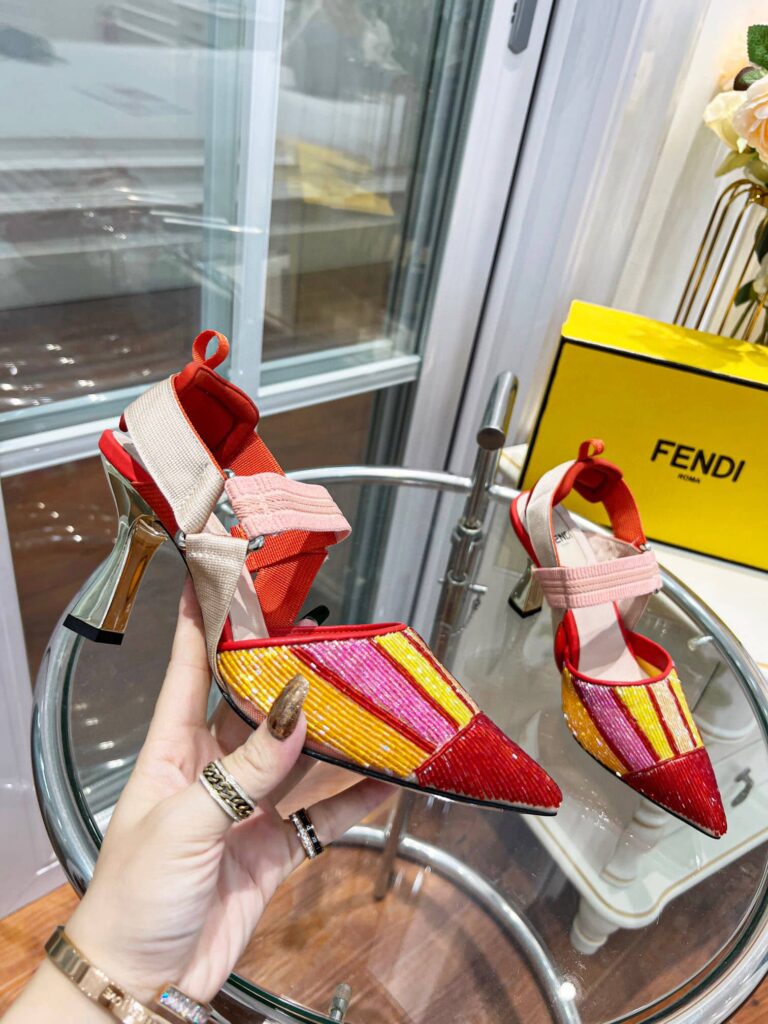 Fendi Colibri 85Mm Beaded Slingback Pumps Red - Image 5