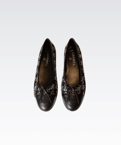 Chanel Plain Toe Rubber Sole Casual Style Tweed Black