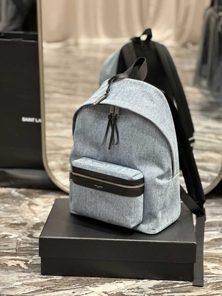 Saint Laurent City Denim Backpack Bags Blue - Image 6