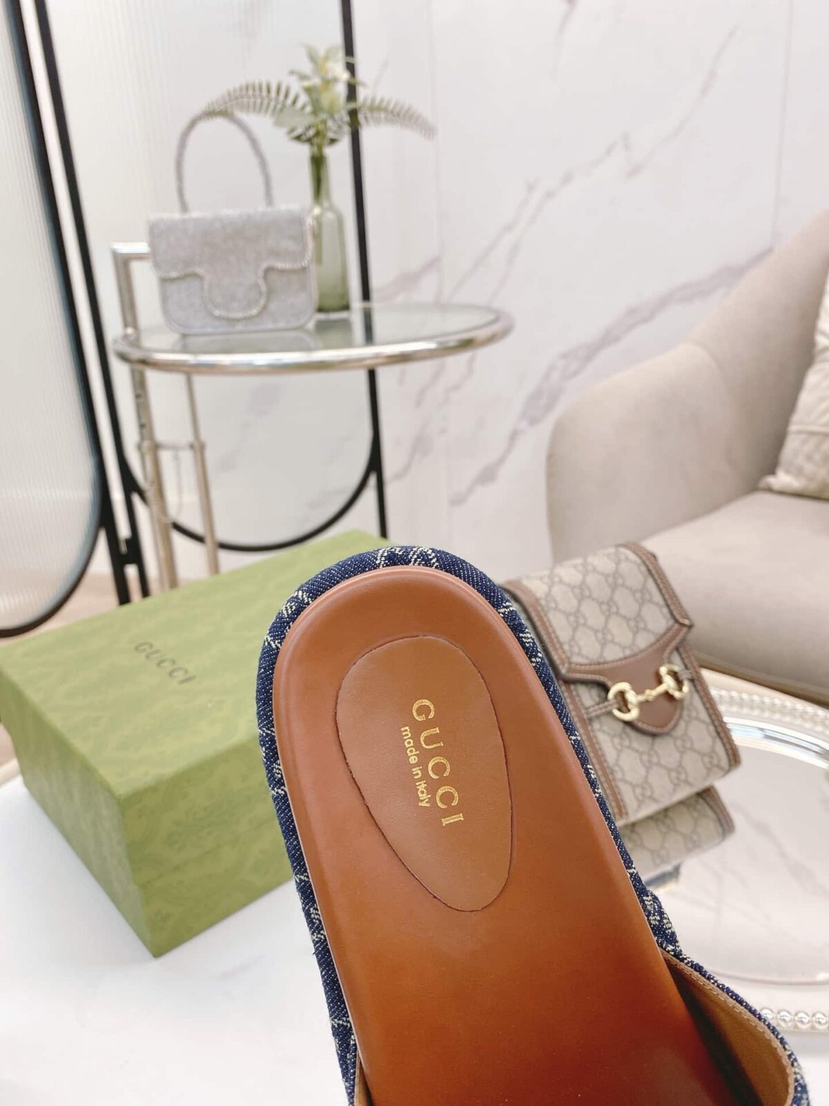 Gucci Women'S Platform Slide Sandal Blue 623212 2Kq00 4402 - Image 10
