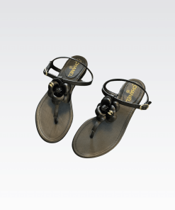 Chanel Jelly Black Rubber Camellia Sandals Black