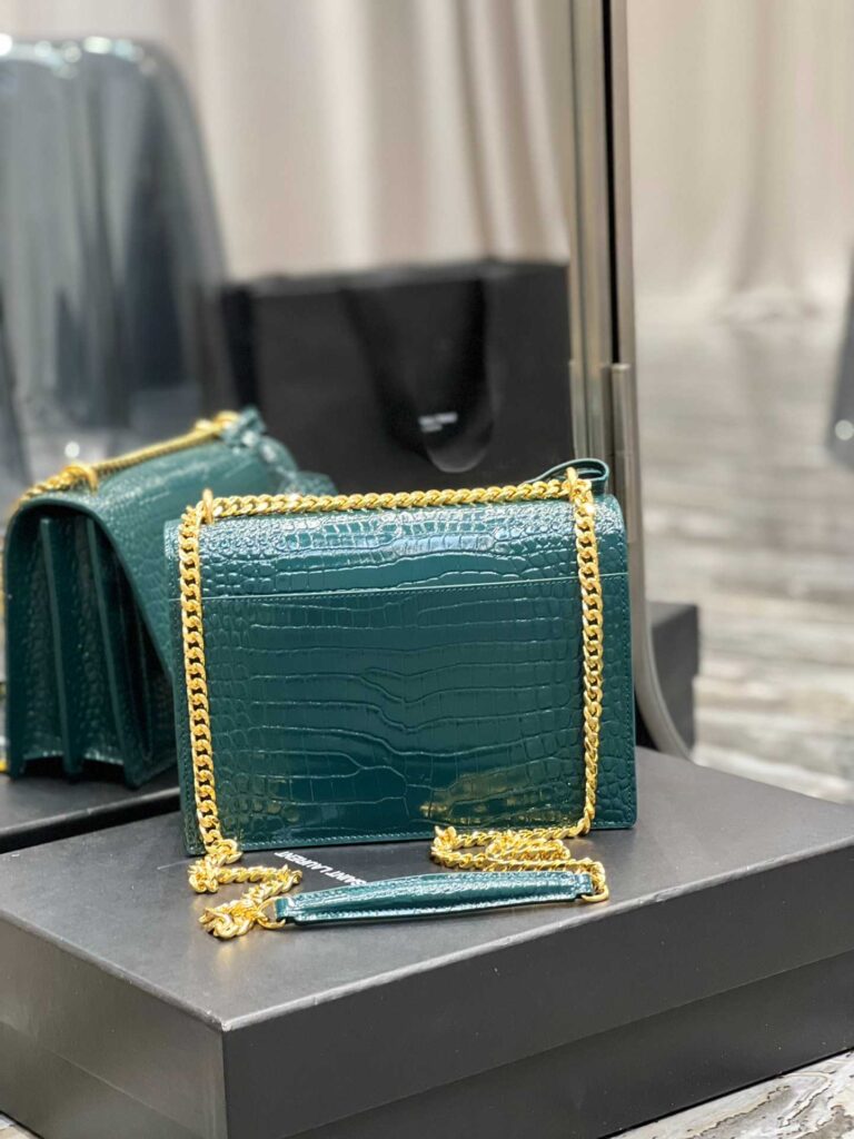 Saint Laurent Sunset Medium Chain Bag In Crocodile-Embossed Shiny Leather Mint 442906Dnd0J3144 - Image 4