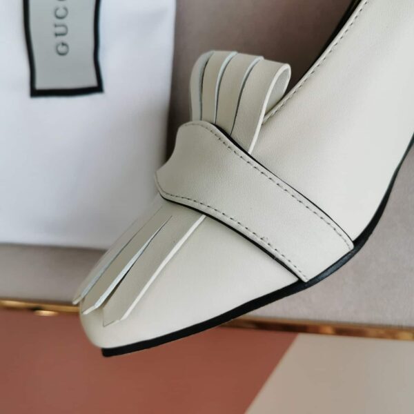 Gucci Wmns White Leather Mid-Heel Pump - Image 3
