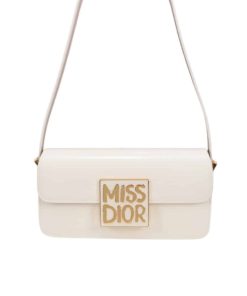 Dior Miss Dior Flap Bag Patent Calfskin White 22Cm