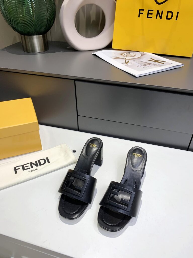 Fendi Signature Leather High Heel Black - Image 5
