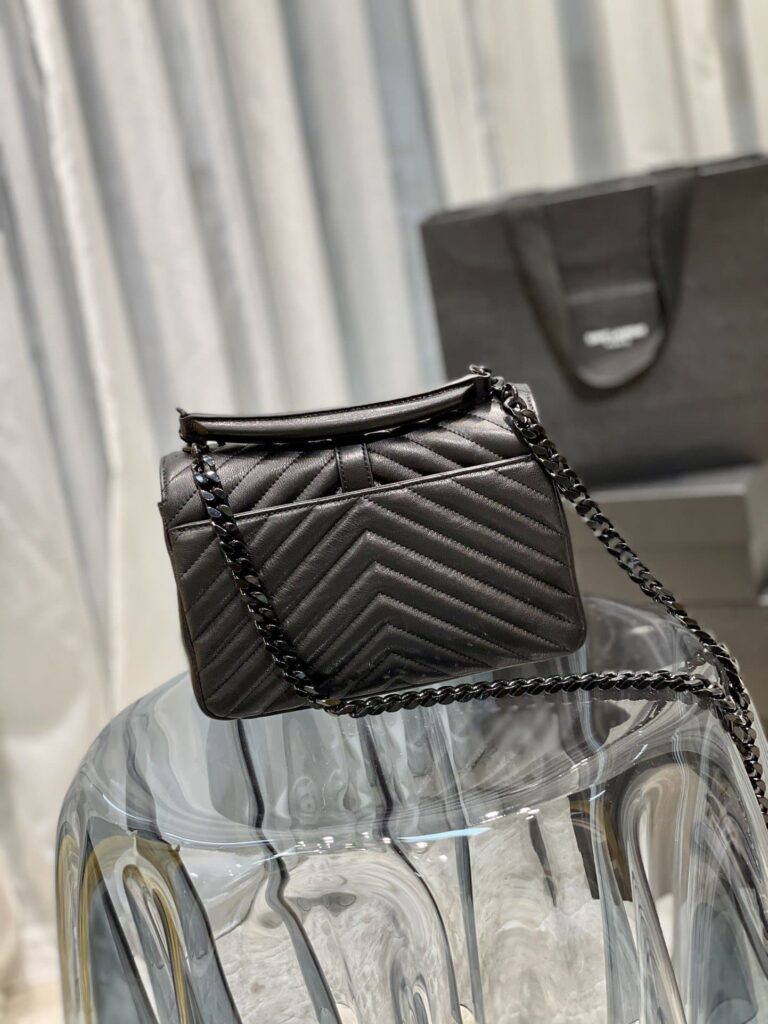 Saint Laurent College Medium Chain Bag In Quilted Leather Black Noir 24Cm 600279Brm081000 - Image 7