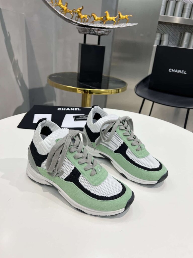Chanel Low Top Trainer Sneakers Green And White G38750 Y55682 K3810 - Image 2
