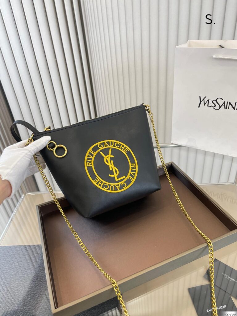 Saint Laurent Rive Gauche Laced Bag In Embroidered Felt And Smooth Leather Black - Image 5