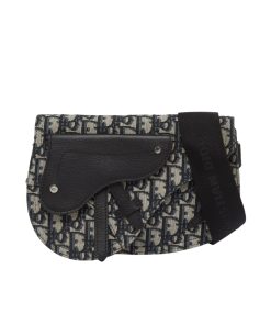 Dior Oblique Canvas And Leather Saddle Pouch Bag Black 23Cm