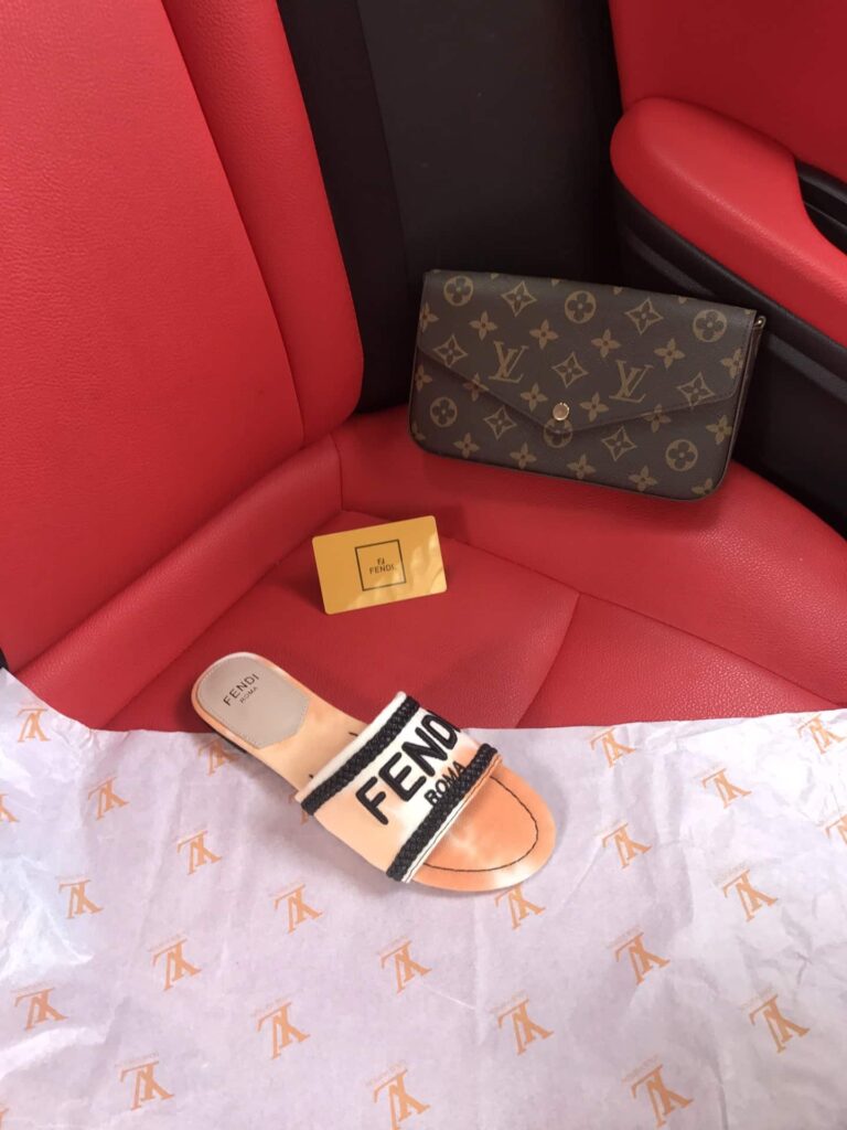 Fendi Logo-Embroidered Mule Slides Orange - Image 3