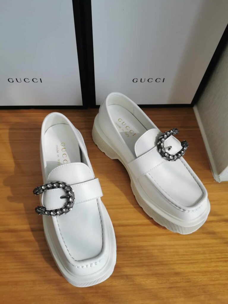 Gucci Women'S Leather Loafers With G White - Image 6