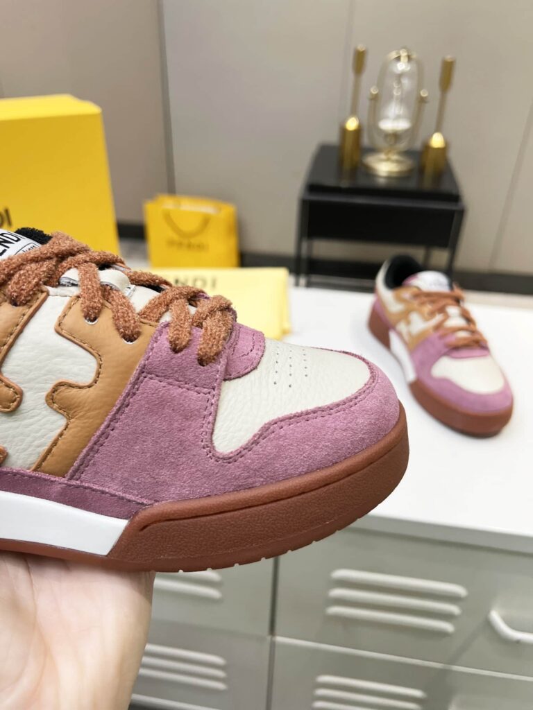 Fendi Match Low Tops Suede Pink Beige Shoelace - Image 4