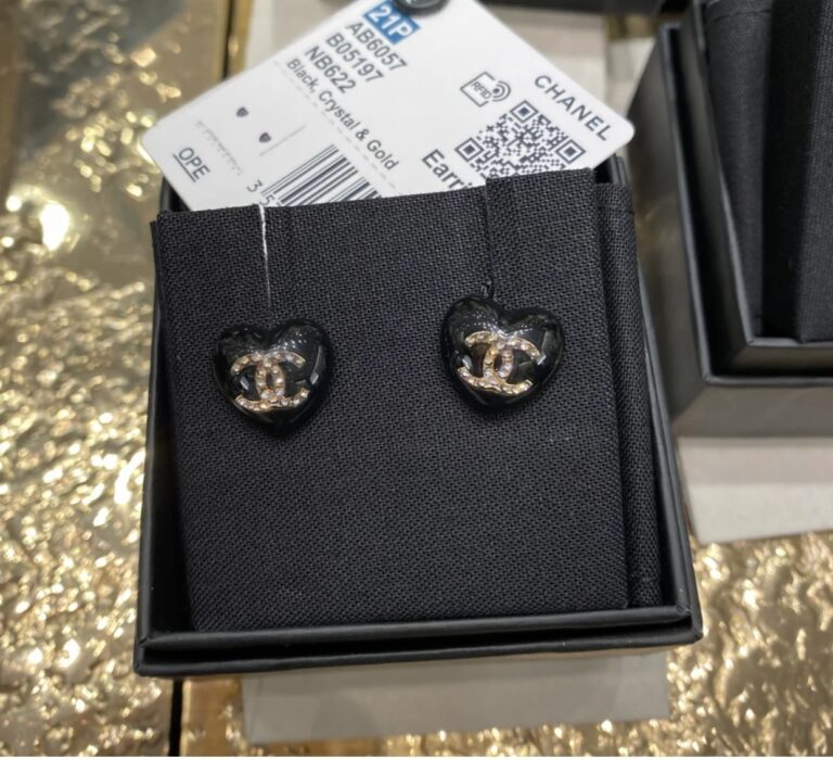 Chanel Cc Black Heart Earrings - Image 2
